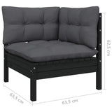 9 Piece Garden Lounge Set with Cushions Black Pinewood - Low Angle