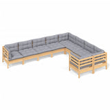 9 Piece Garden Lounge Set with Grey Cushions Pinewood - Front View