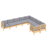 9 Piece Garden Lounge Set with Grey Cushions Pinewood - Side View