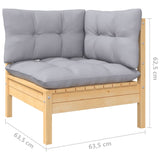 9 Piece Garden Lounge Set with Grey Cushions Pinewood - Close-Up Angle