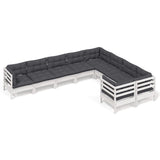 9 Piece Garden Lounge Set with Cushions White Pinewood - Front View