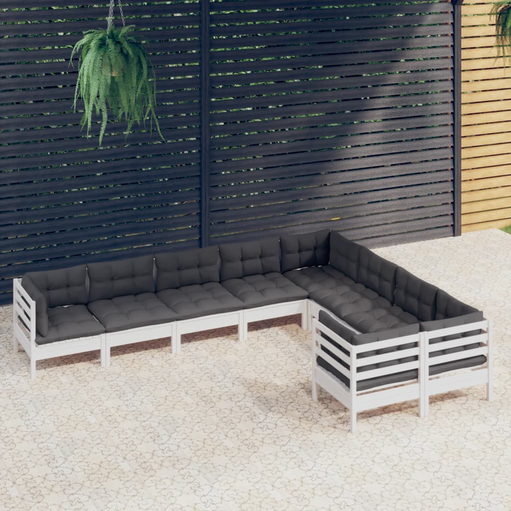 9 Piece Garden Lounge Set with Cushions White Pinewood