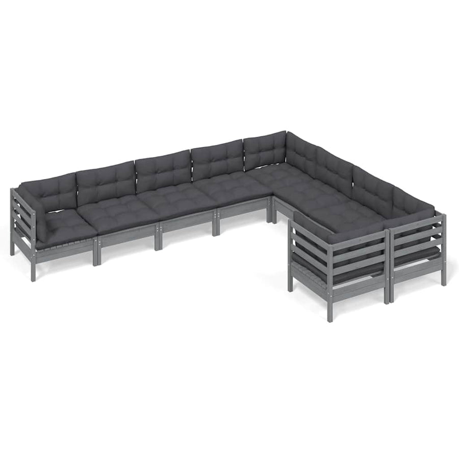 9 Piece Garden Lounge Set with Cushions Grey Pinewood