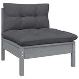 9 Piece Garden Lounge Set with Cushions Grey Pinewood