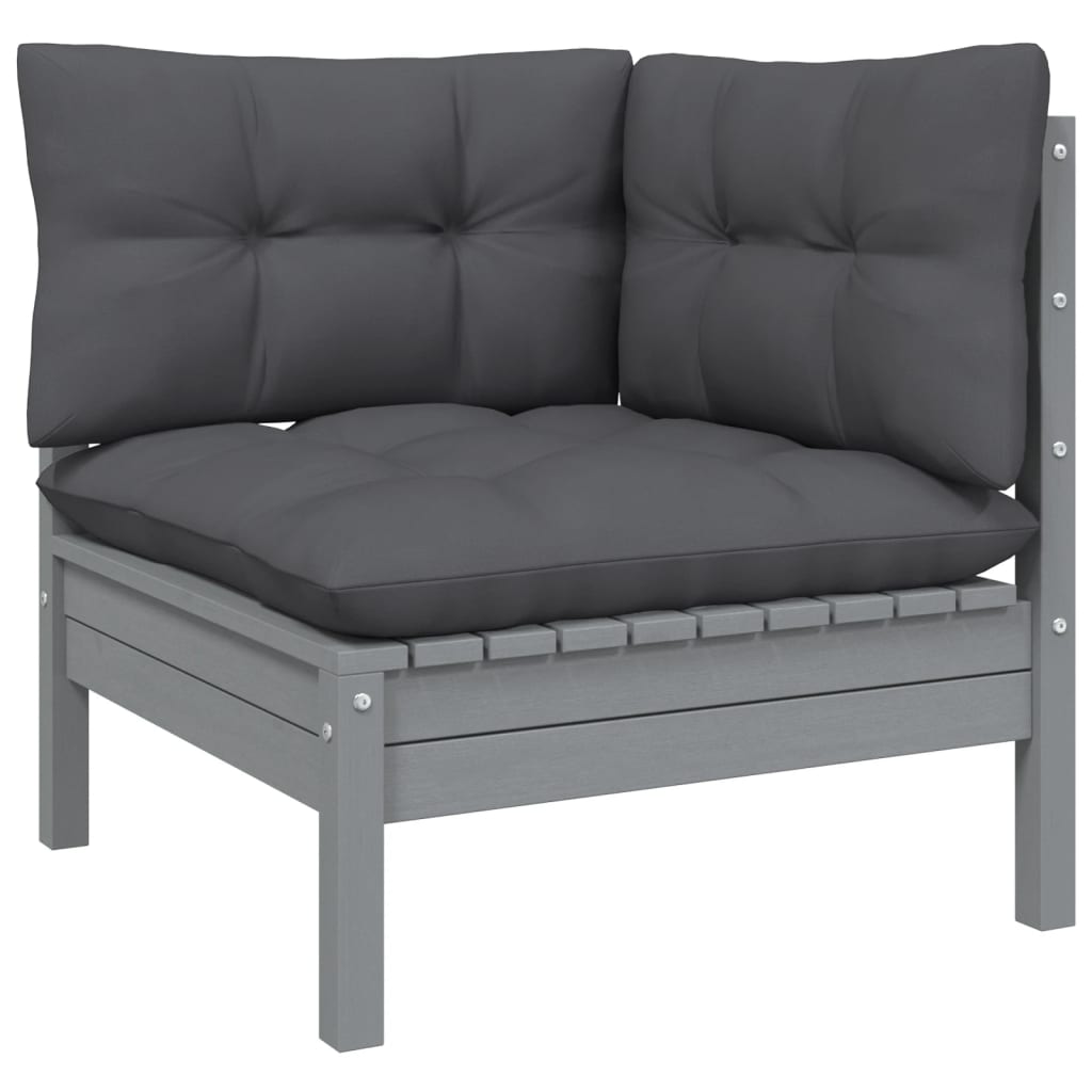 9 Piece Garden Lounge Set with Cushions Grey Pinewood