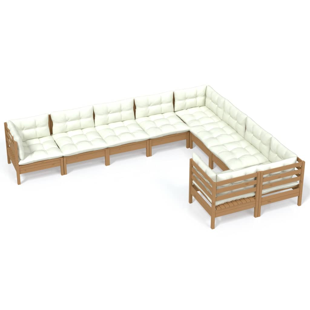 9 Piece Garden Lounge Set with Cushions Honey Brown Pinewood