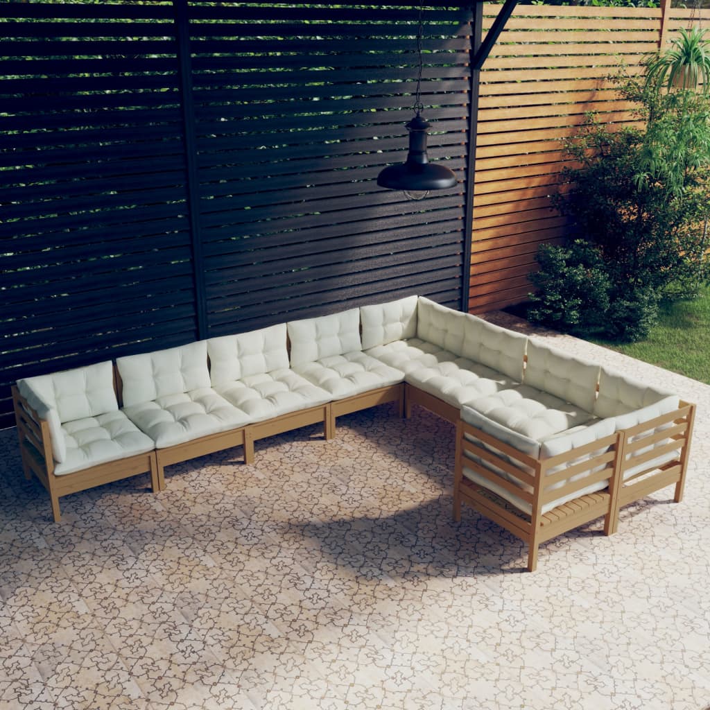 9 Piece Garden Lounge Set with Cushions Honey Brown Pinewood