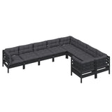 9 Piece Garden Lounge Set with Cushions Black Pinewood