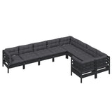 9 Piece Garden Lounge Set with Cushions Black Pinewood - Side View