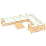 10 Piece Garden Lounge Set with Cream Cushions Pinewood