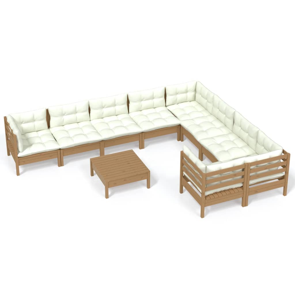10 Piece Garden Lounge Set with Cushions Honey Brown Pinewood