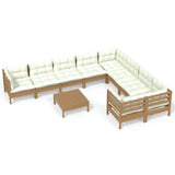 10 Piece Garden Lounge Set with Cushions Honey Brown Pinewood - Front View