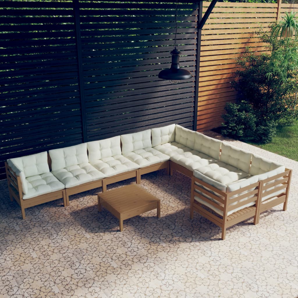 10 Piece Garden Lounge Set with Cushions Honey Brown Pinewood