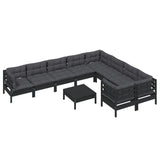 10 Piece Garden Lounge Set with Cushions Black Pinewood - Side View