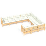10 Piece Garden Lounge Set with Cream Cushions Pinewood - Front View