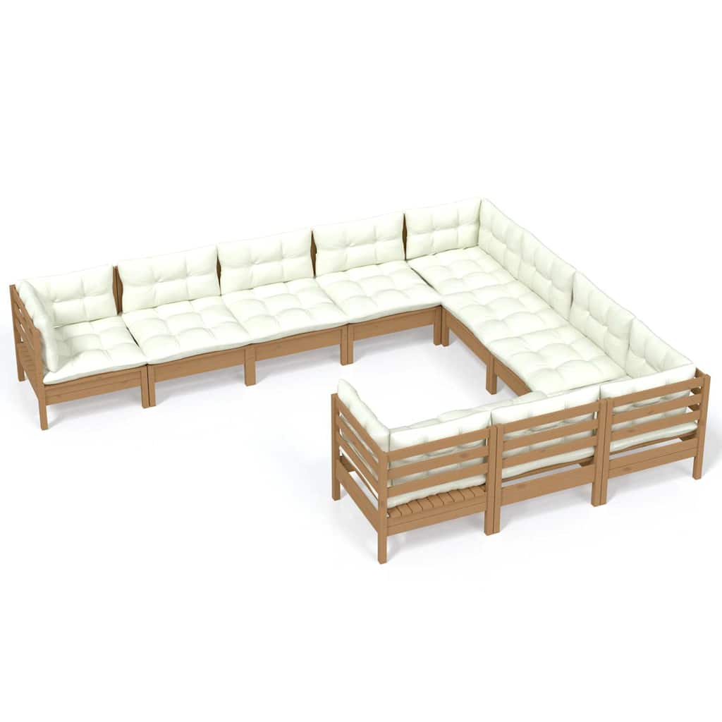 10 Piece Garden Lounge Set with Cushions Honey Brown Pinewood