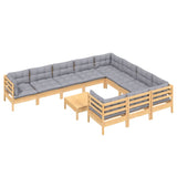 11 Piece Garden Lounge Set with Grey Cushions Pinewood - Side View