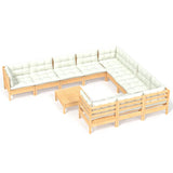 11 Piece Garden Lounge Set with Cream Cushions Pinewood - Front View