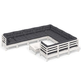 11 Piece Garden Lounge Set with Cushions White Pinewood - Front View