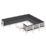 11 Piece Garden Lounge Set with Cushions White Pinewood - Side View