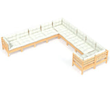 10 Piece Garden Lounge Set with Cream Cushions Pinewood - Front View