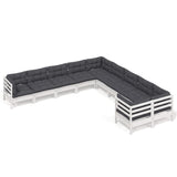 10 Piece Garden Lounge Set with Cushions White Pinewood - Front View