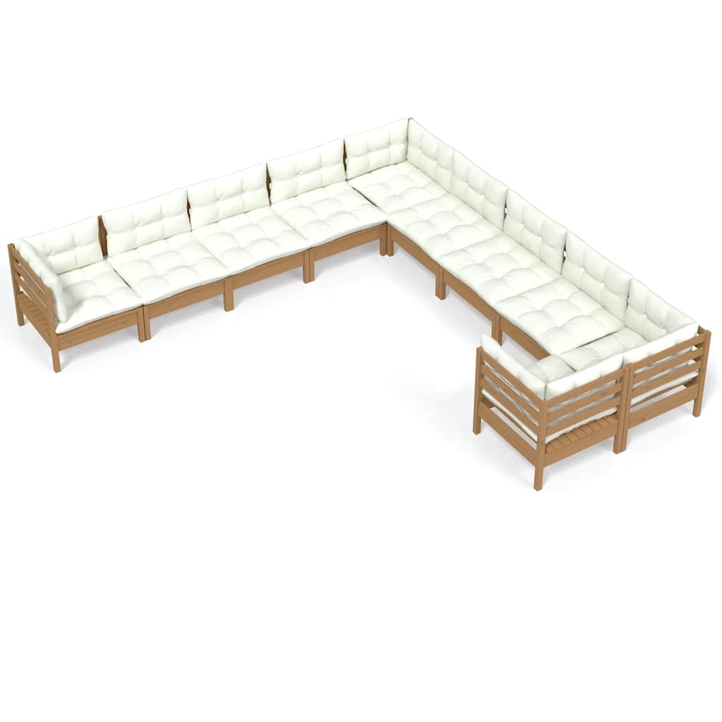 10 Piece Garden Lounge Set with Cushions Honey Brown Pinewood