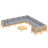 11 Piece Garden Lounge Set with Grey Cushions Pinewood - Side View
