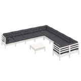 11 Piece Garden Lounge Set with Cushions White Pinewood - Side View