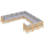 11 Piece Garden Lounge Set with Grey Cushions Pinewood