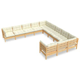 11 Piece Garden Lounge Set with Cream Cushions Pinewood - Front View