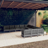 11 Piece Garden Lounge Set with Cushions Grey Pinewood