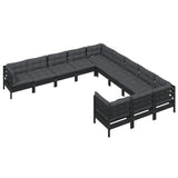 11 Piece Garden Lounge Set with Cushions Black Pinewood - Side View