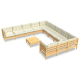 12 Piece Garden Lounge Set with Cream Cushions Pinewood - Front View