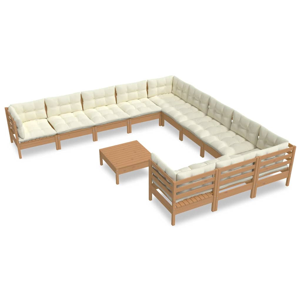 12 Piece Garden Lounge Set with Cushions Honey Brown Pinewood