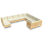 10 Piece Garden Lounge Set with Cream Cushions Pinewood