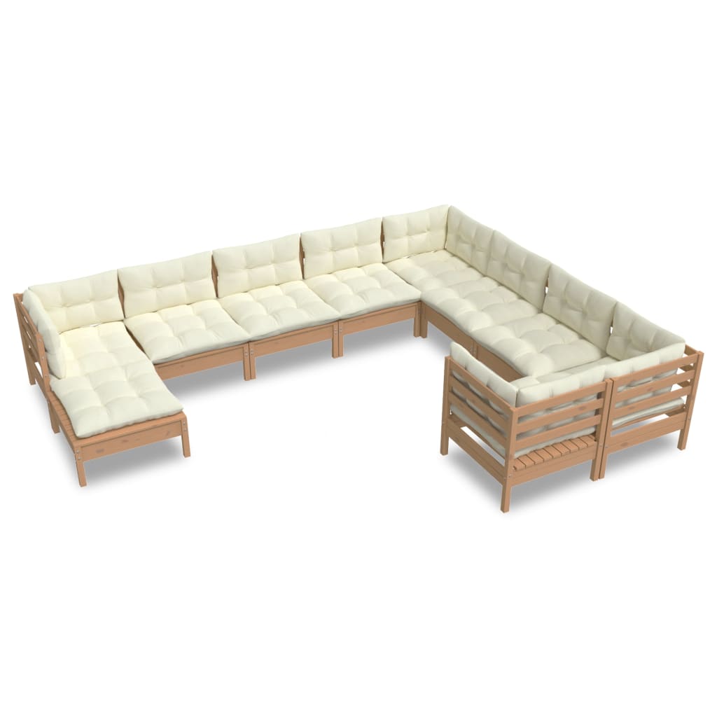 10 Piece Garden Lounge Set with Cushions Honey Brown Pinewood