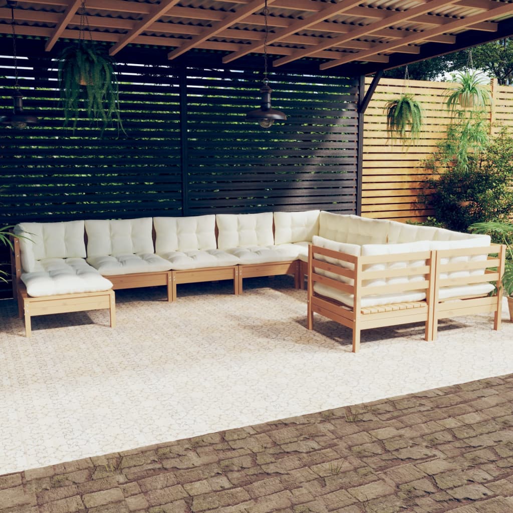 10 Piece Garden Lounge Set with Cushions Honey Brown Pinewood