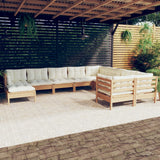 10 Piece Garden Lounge Set with Cushions Honey Brown Pinewood