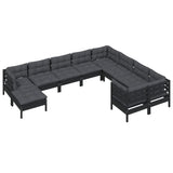 10 Piece Garden Lounge Set with Cushions Black Pinewood - Side View