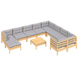 11 Piece Garden Lounge Set with Grey Cushions Pinewood - Side View