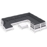 11 Piece Garden Lounge Set with Cushions White Pinewood - Front View