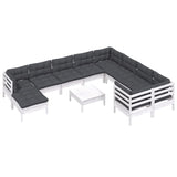 11 Piece Garden Lounge Set with Cushions White Pinewood - Side View