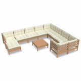 11 Piece Garden Lounge Set with Cushions Honey Brown Pinewood - Front View