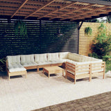 11 Piece Garden Lounge Set with Cushions Honey Brown Pinewood