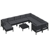 11 Piece Garden Lounge Set with Cushions Black Pinewood - Side View