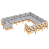 11 Piece Garden Lounge Set with Grey Cushions Pinewood - Side View