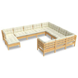 11 Piece Garden Lounge Set with Cream Cushions Pinewood - Front View