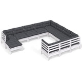 11 Piece Garden Lounge Set with Cushions White Pinewood - Front View
