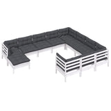 11 Piece Garden Lounge Set with Cushions White Pinewood - Side View